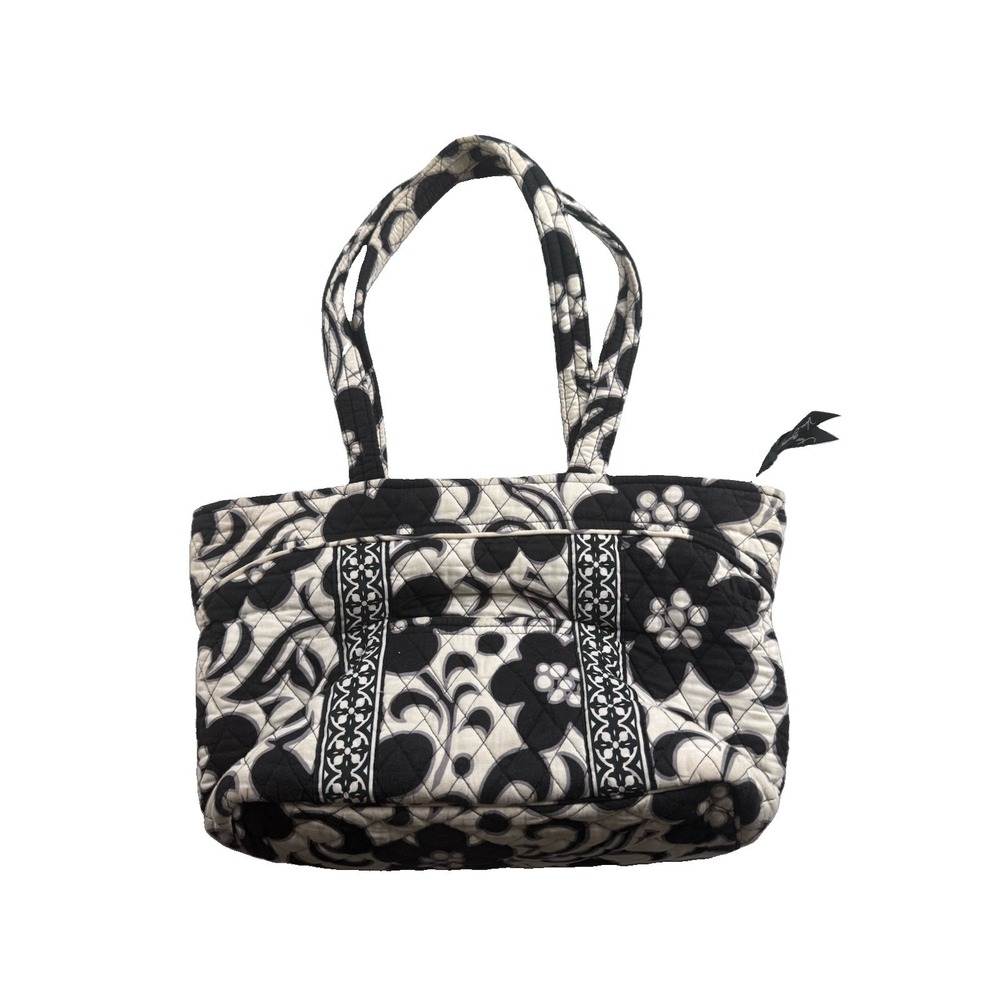 Vera Bradley Night & Day Large Quilted Tote Bag Black White Floral Retired